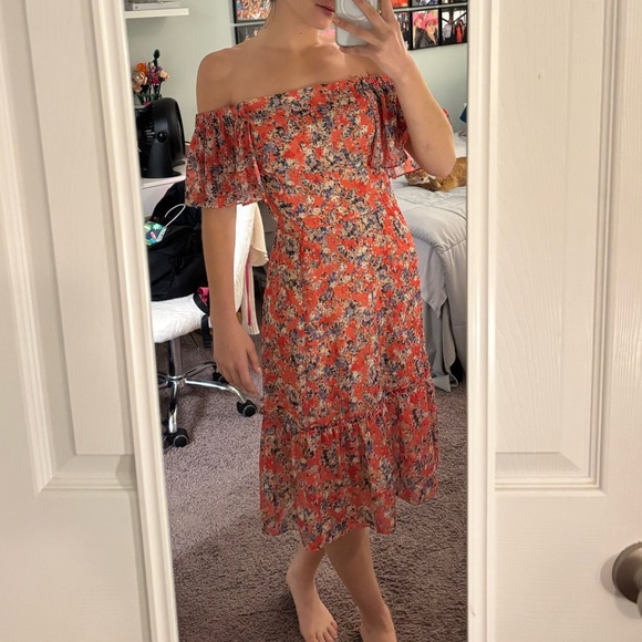 Adelyn Rae Red Floral Off-Shoulder Midi Dress - Picture 3 of 4